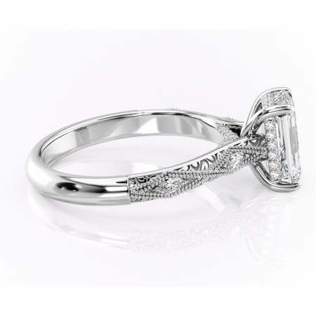 Inel de logodnă Vespera din aur Alb 14kt cu moissanite tăietură smarald – Pietre laterale rafinată pentru profil înalt | Personalizează și configurează gratuit online [1]