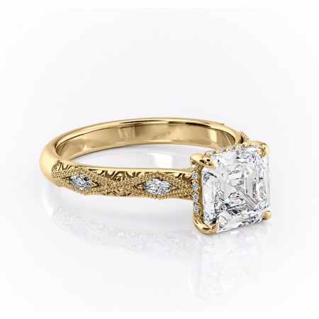 Asscher - Inel de logodnă Vespera din aur Galben 18kt cu moissanite tăietură asscher – Pietre laterale rafinată pentru profil înalt | Personalizează și configurează gratuit online
