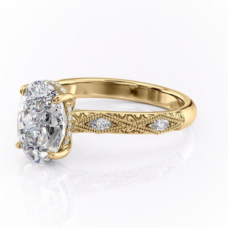 Inel de logodnă Vespera din aur Galben 14kt cu moissanite tăietură ovală – Pietre laterale rafinată pentru profil înalt | Personalizează și configurează gratuit online [6]