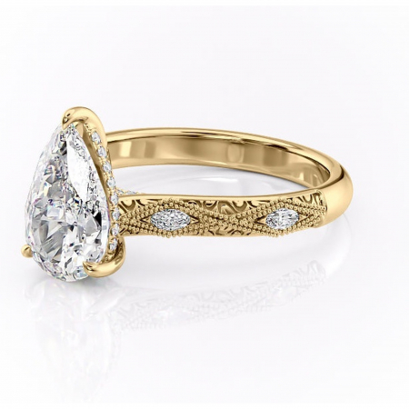 Inel de logodnă Vespera din aur Galben 14kt cu moissanite tăietură pară – Pietre laterale rafinată pentru profil înalt | Personalizează și configurează gratuit online [6]