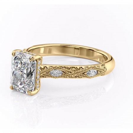 Inel de logodnă Vespera din aur Galben 14kt cu moissanite tăietură radiantă – Pietre laterale rafinată pentru profil înalt | Personalizează și configurează gratuit online [6]