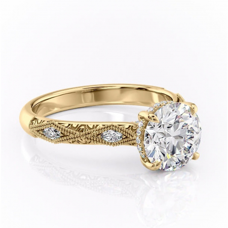Aur galben - Inel de logodnă Vespera din aur Galben 14kt cu moissanite tăietură rotundă – Pietre laterale rafinată pentru profil înalt | Personalizează și configurează gratuit online