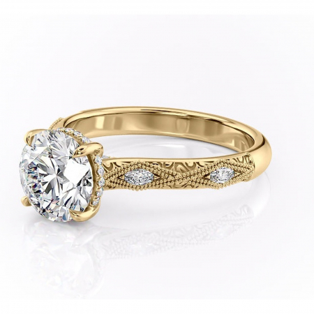 Inel de logodnă Vespera din aur Galben 14kt cu moissanite tăietură rotundă – Pietre laterale rafinată pentru profil înalt | Personalizează și configurează gratuit online [6]