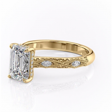 Inel de logodnă Vespera din aur Galben 14kt cu moissanite tăietură smarald – Pietre laterale rafinată pentru profil înalt | Personalizează și configurează gratuit online [6]