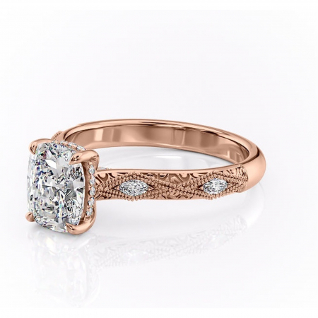 Inel de logodnă Vespera din aur Rose 14kt cu moissanite tăietură asscher – Pietre laterale rafinată pentru profil înalt | Personalizează și configurează gratuit online [6]