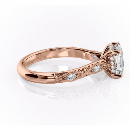 Inel de logodnă Vespera din aur Rose 14kt cu moissanite tăietură asscher – Pietre laterale rafinată pentru profil înalt | Personalizează și configurează gratuit online [1]