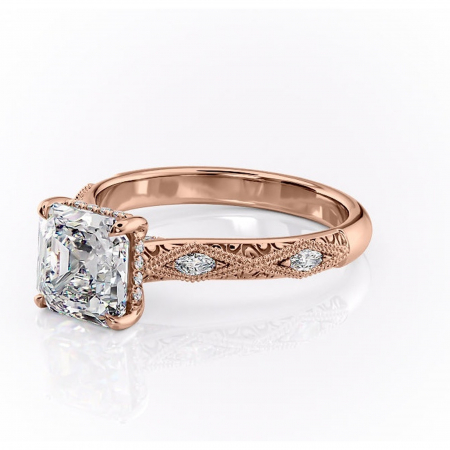 Inel de logodnă Vespera din aur Rose 14kt cu moissanite tăietură asscher – Pietre laterale rafinată pentru profil înalt | Personalizează și configurează gratuit online [6]