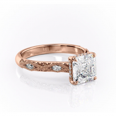 Asscher - Inel de logodnă Vespera din aur Rose 18kt cu moissanite tăietură asscher – Pietre laterale rafinată pentru profil înalt | Personalizează și configurează gratuit online