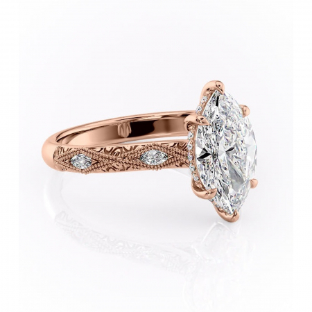 Marquise - Inel de logodnă Vespera din aur Rose 18kt cu moissanite tăietură marquise – Pietre laterale rafinată pentru profil înalt | Personalizează și configurează gratuit online