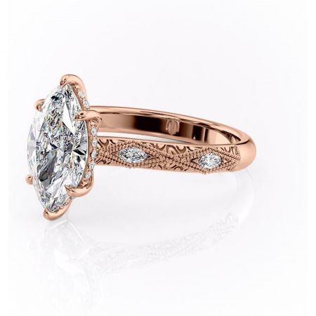 Inel de logodnă Vespera din aur Rose 14kt cu moissanite tăietură marquise – Pietre laterale rafinată pentru profil înalt | Personalizează și configurează gratuit online [6]