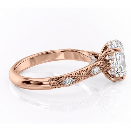 Inel de logodnă Vespera din aur Rose 18kt cu moissanite tăietură ovală – Pietre laterale rafinată pentru profil înalt | Personalizează și configurează gratuit online [1]