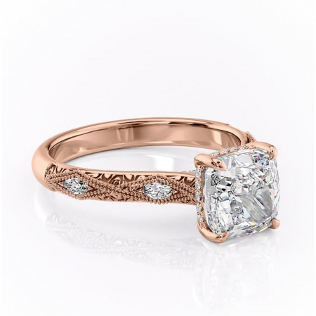 Pernă - Inel de logodnă Vespera din aur Rose 18kt cu moissanite tăietură pernă – Pietre laterale rafinată pentru profil înalt | Personalizează și configurează gratuit online