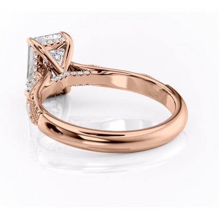 Inel de logodnă Vespera din aur Rose 18kt cu moissanite tăietură smarald – Pietre laterale rafinată pentru profil înalt | Personalizează și configurează gratuit online [3]