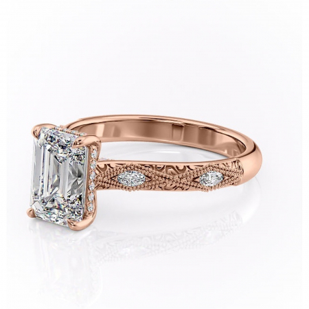 Inel de logodnă Vespera din aur Rose 18kt cu moissanite tăietură smarald – Pietre laterale rafinată pentru profil înalt | Personalizează și configurează gratuit online [6]