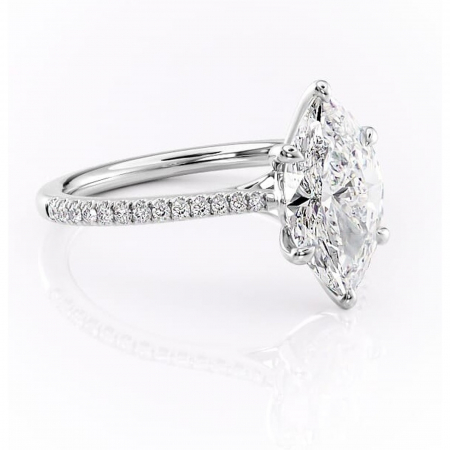 Marquise - Inel de logodnă Victoria din aur Alb 14kt cu moissanite tăietură marquise – Montură pavé rafinată pentru profil mediu | Personalizează și configurează gratuit online