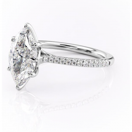 Inel de logodnă Victoria din aur Alb 14kt cu moissanite tăietură marquise – Montură pavé rafinată pentru profil mediu | Personalizează și configurează gratuit online [6]