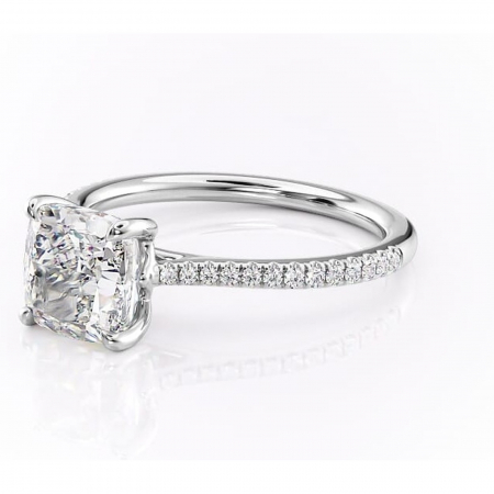 Inel de logodnă Victoria din aur Alb 14kt cu moissanite tăietură pernă – Montură pavé rafinată pentru profil mediu | Personalizează și configurează gratuit online [6]