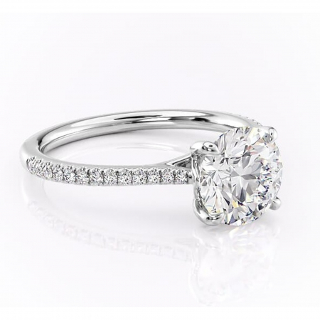 Trilogy - Inel de logodnă Victoria din aur Alb 14kt cu moissanite tăietură rotundă – Montură pavé rafinată pentru profil mediu | Personalizează și configurează gratuit online