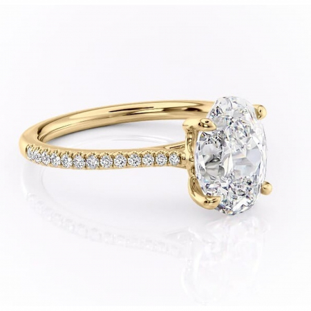 Ovală - Inel de logodnă Victoria din aur Galben 18kt cu moissanite tăietură ovală – Montură pavé rafinată pentru profil mediu | Personalizează și configurează gratuit online