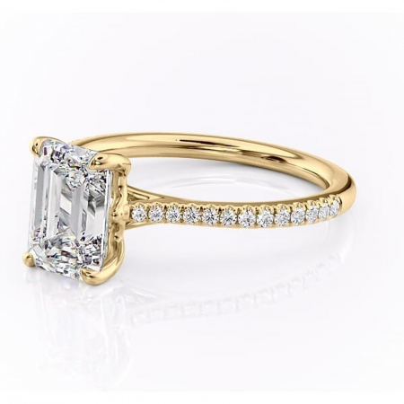 Inel de logodnă Victoria din aur Galben 14kt cu moissanite tăietură smarald – Montură pavé rafinată pentru profil mediu | Personalizează și configurează gratuit online [6]