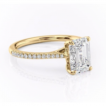 Aur galben - Inel de logodnă Victoria din aur Galben 18kt cu moissanite tăietură smarald – Montură pavé rafinată pentru profil mediu | Personalizează și configurează gratuit online