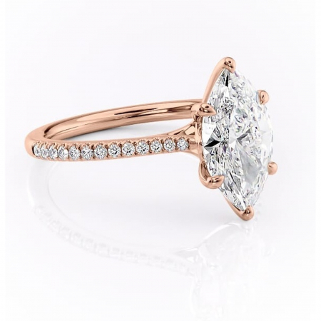 Marquise - Inel de logodnă Victoria din aur Rose 18kt cu moissanite tăietură marquise – Montură pavé rafinată pentru profil mediu | Personalizează și configurează gratuit online
