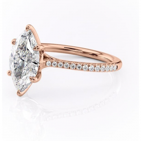 Inel de logodnă Victoria din aur Rose 14kt cu moissanite tăietură marquise – Montură pavé rafinată pentru profil mediu | Personalizează și configurează gratuit online [6]