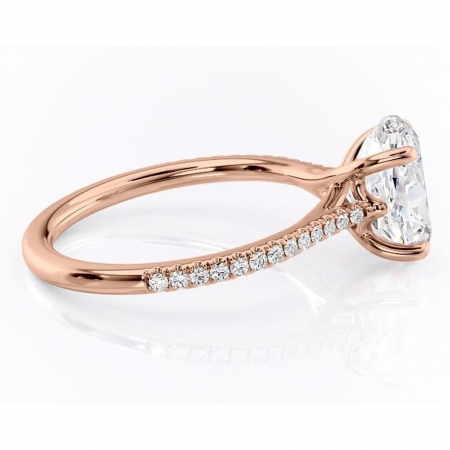 Inel de logodnă Victoria din aur Rose 14kt cu moissanite tăietură ovală – Montură pavé rafinată pentru profil mediu | Personalizează și configurează gratuit online [1]