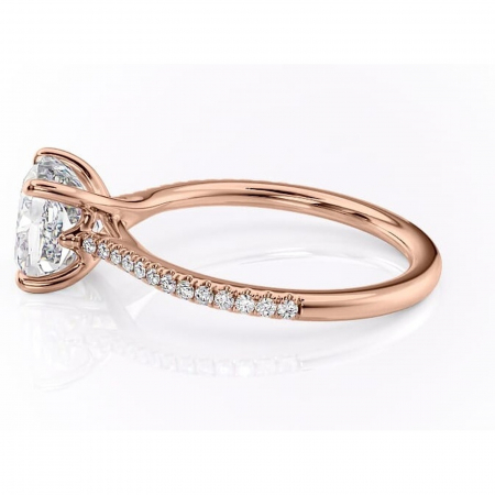 Inel de logodnă Victoria din aur Rose 18kt cu moissanite tăietură pernă – Montură pavé rafinată pentru profil mediu | Personalizează și configurează gratuit online [5]