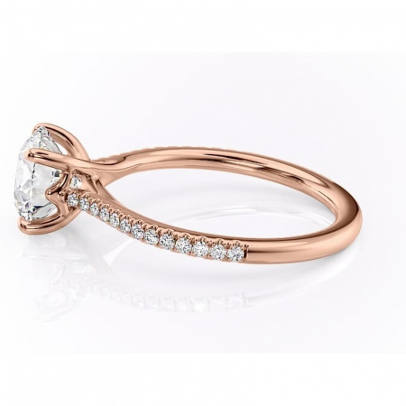 Inel de logodnă Victoria din aur Rose 14kt cu moissanite tăietură rotundă – Montură pavé rafinată pentru profil mediu | Personalizează și configurează gratuit online [5]
