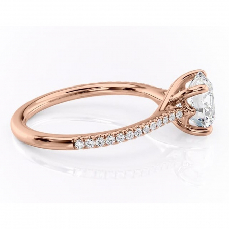Inel de logodnă Victoria din aur Rose 14kt cu moissanite tăietură rotundă – Montură pavé rafinată pentru profil mediu | Personalizează și configurează gratuit online [1]