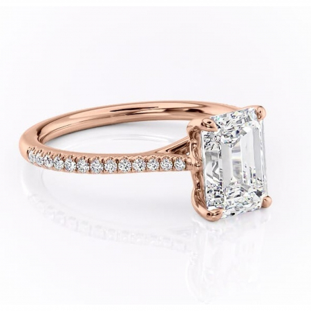 Smarald - Inel de logodnă Victoria din aur Rose 18kt cu moissanite tăietură smarald – Montură pavé rafinată pentru profil mediu | Personalizează și configurează gratuit online