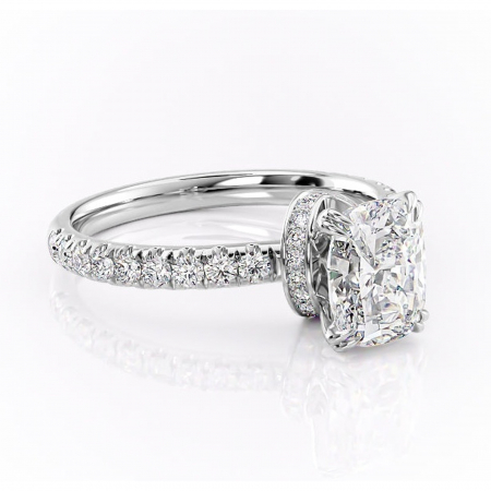 Pernă alungită - Inel de logodnă Vivienne din aur Alb 14kt cu moissanite tăietură asscher – Montură pavé rafinată pentru profil înalt | Personalizează și configurează gratuit online