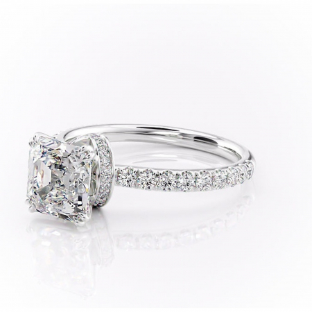 Inel de logodnă Vivienne din aur Alb 14kt cu moissanite tăietură asscher – Montură pavé rafinată pentru profil înalt | Personalizează și configurează gratuit online [6]
