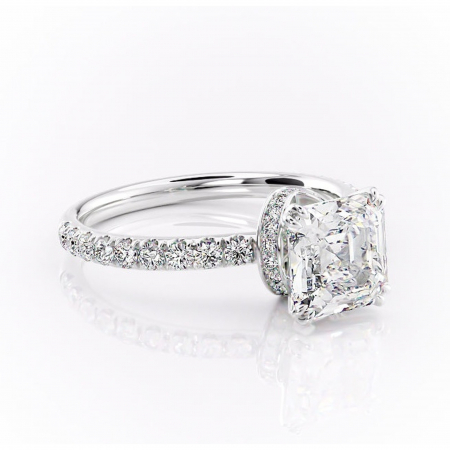 Asscher - Inel de logodnă Vivienne din aur Alb 14kt cu moissanite tăietură asscher – Montură pavé rafinată pentru profil înalt | Personalizează și configurează gratuit online