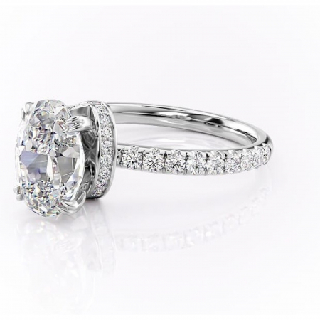 Inel de logodnă Vivienne din aur Alb 14kt cu moissanite tăietură ovală – Montură pavé rafinată pentru profil înalt | Personalizează și configurează gratuit online [6]