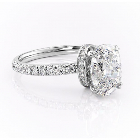 Ovală - Inel de logodnă Vivienne din aur Alb 14kt cu moissanite tăietură ovală – Montură pavé rafinată pentru profil înalt | Personalizează și configurează gratuit online