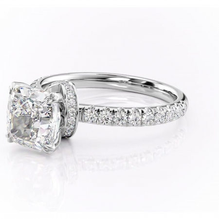 Inel de logodnă Vivienne din aur Alb 14kt cu moissanite tăietură pernă – Montură pavé rafinată pentru profil înalt | Personalizează și configurează gratuit online [6]