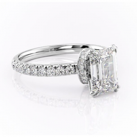 Smarald - Inel de logodnă Vivienne din aur Alb 14kt cu moissanite tăietură smarald – Montură pavé rafinată pentru profil înalt | Personalizează și configurează gratuit online