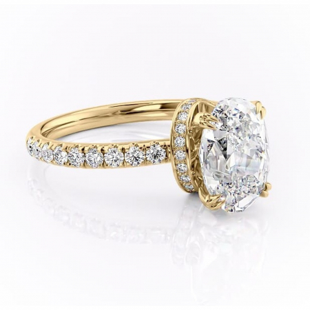 Aur galben - Inel de logodnă Vivienne din aur Galben 18kt cu moissanite tăietură ovală – Montură pavé rafinată pentru profil înalt | Personalizează și configurează gratuit online