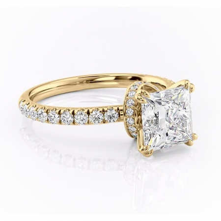 Aur galben - Inel de logodnă Vivienne din aur Galben 18kt cu moissanite tăietură princess – Montură pavé rafinată pentru profil înalt | Personalizează și configurează gratuit online