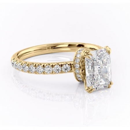 Aur galben - Inel de logodnă Vivienne din aur Galben 18kt cu moissanite tăietură radiantă – Montură pavé rafinată pentru profil înalt | Personalizează și configurează gratuit online