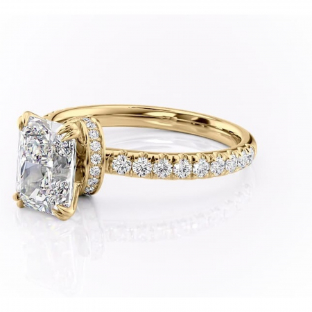 Inel de logodnă Vivienne din aur Galben 14kt cu moissanite tăietură radiantă – Montură pavé rafinată pentru profil înalt | Personalizează și configurează gratuit online [6]
