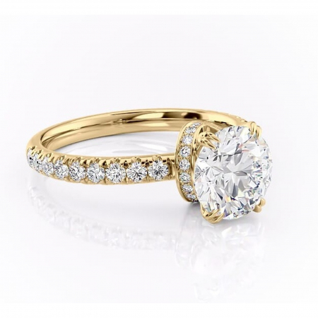 Aur galben - Inel de logodnă Vivienne din aur Galben 14kt cu moissanite tăietură rotundă – Montură pavé rafinată pentru profil înalt | Personalizează și configurează gratuit online