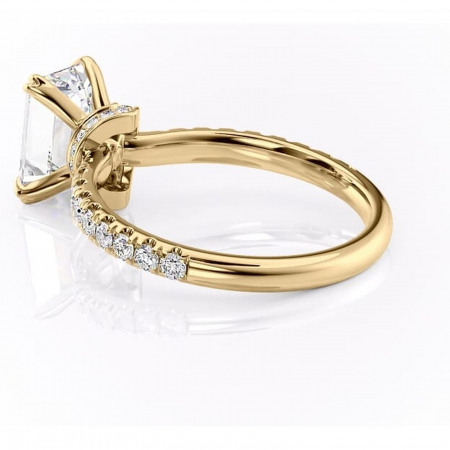 Inel de logodnă Vivienne din aur Galben 14kt cu moissanite tăietură smarald – Montură pavé rafinată pentru profil înalt | Personalizează și configurează gratuit online [4]