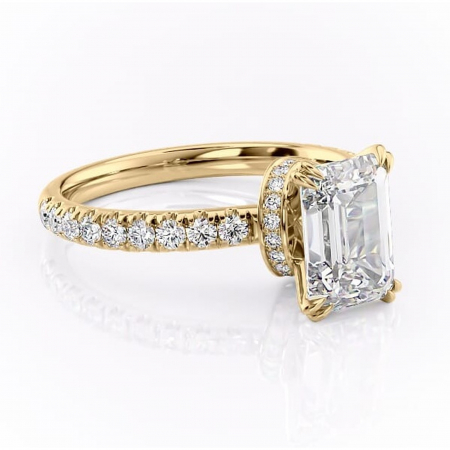 Aur galben - Inel de logodnă Vivienne din aur Galben 18kt cu moissanite tăietură smarald – Montură pavé rafinată pentru profil înalt | Personalizează și configurează gratuit online