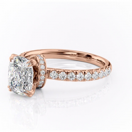 Inel de logodnă Vivienne din aur Rose 14kt cu moissanite tăietură asscher – Montură pavé rafinată pentru profil înalt | Personalizează și configurează gratuit online [6]