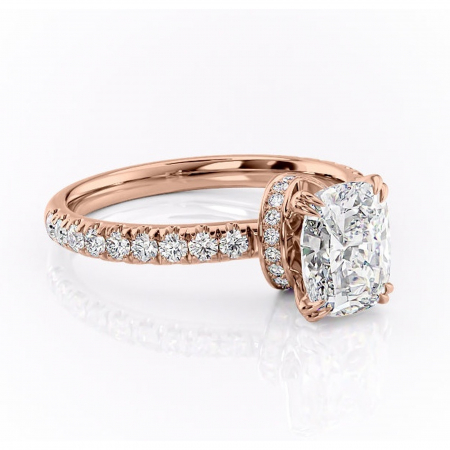 Aur roz - Inel de logodnă Vivienne din aur Rose 14kt cu moissanite tăietură asscher – Montură pavé rafinată pentru profil înalt | Personalizează și configurează gratuit online