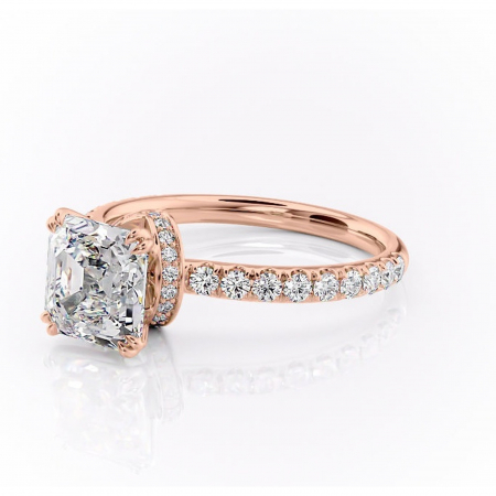Inel de logodnă Vivienne din aur Rose 14kt cu moissanite tăietură asscher – Montură pavé rafinată pentru profil înalt | Personalizează și configurează gratuit online [6]