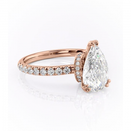 18K - Inel de logodnă Vivienne din aur Rose 18kt cu moissanite tăietură pară – Montură pavé rafinată pentru profil înalt | Personalizează și configurează gratuit online